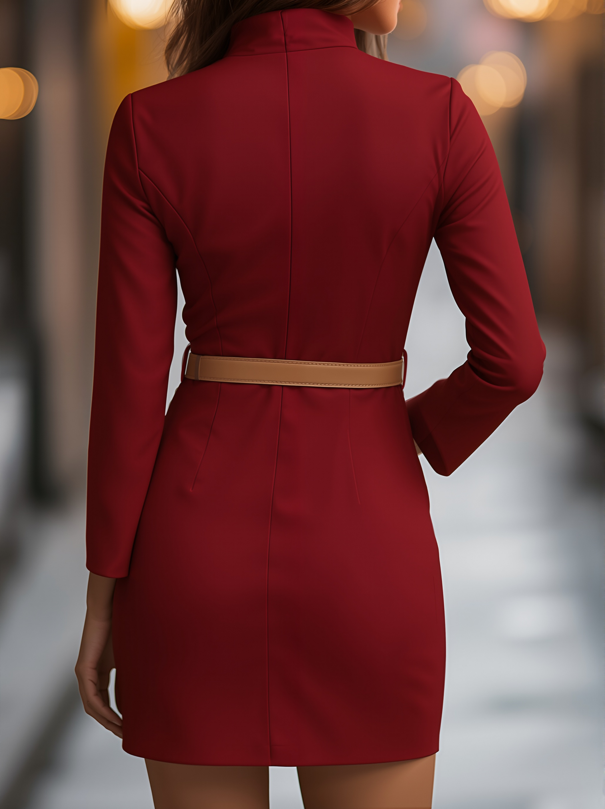 Mira Lange Jurk Dames | Effen Polyester met Mandarijnkraag, Feestelijke Kleding Dames 5