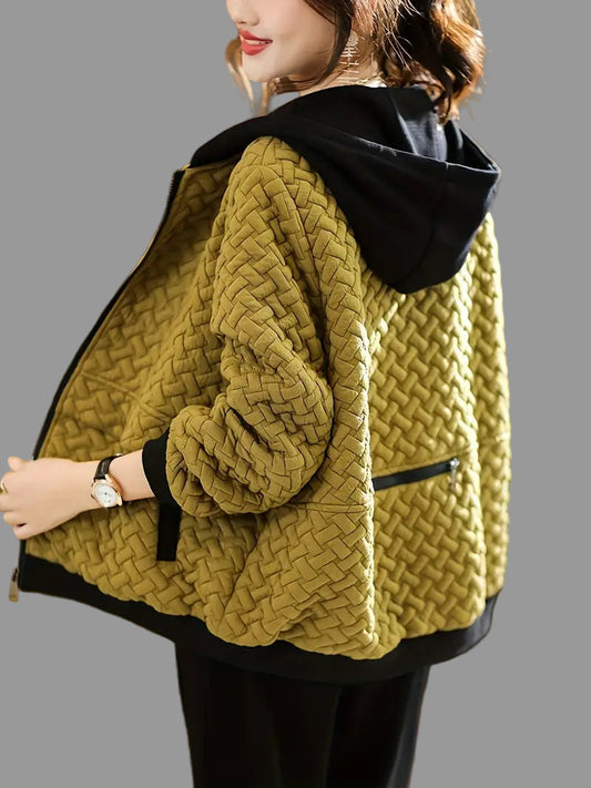 Mirelle Heren Hoodie | Gewatteerd, Zwart Basketweave Patroon 0