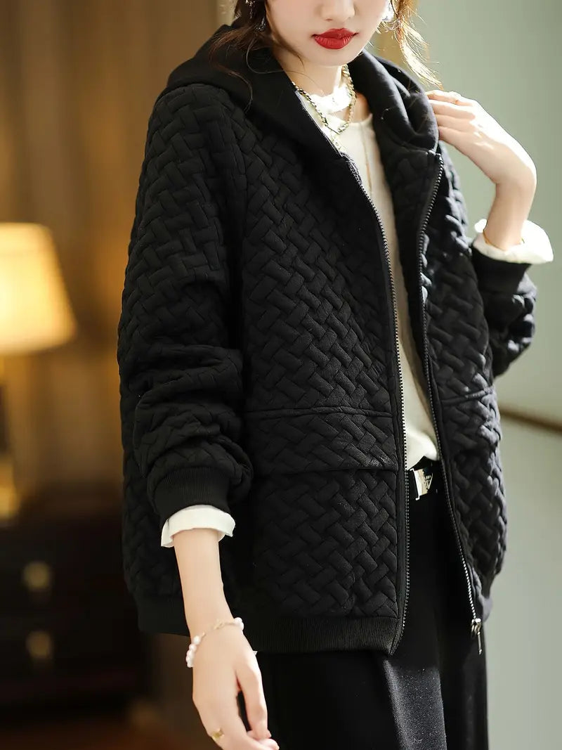 Mirelle Heren Hoodie | Gewatteerd, Zwart Basketweave Patroon 9