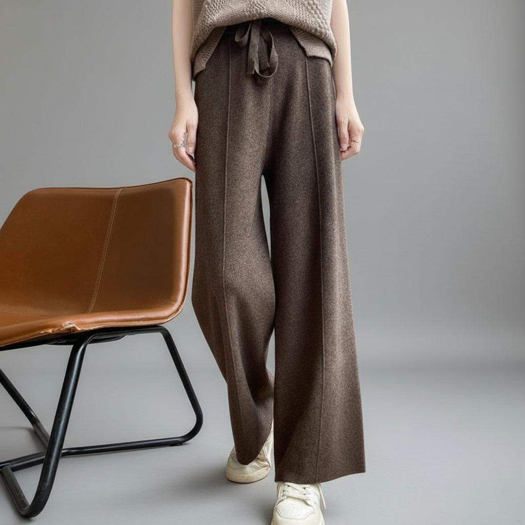 Mona Vrouwen Broek | Hoge Taille, Wijde Pijpen, Luxe Zachte Mix 0