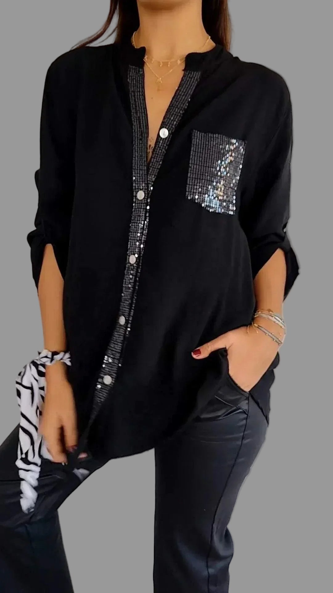 Nava Dames Blouse | Elegante Gloed met Glinsterende Accenten, Relaxte Pasvorm 0