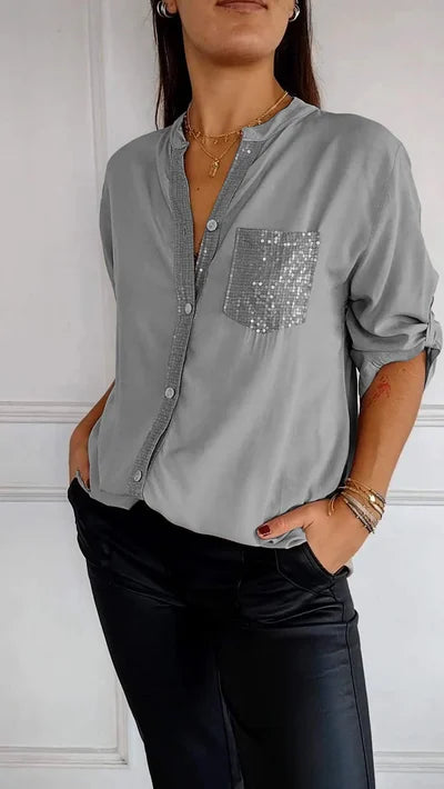 Nava Dames Blouse | Elegante Gloed met Glinsterende Accenten, Relaxte Pasvorm 6