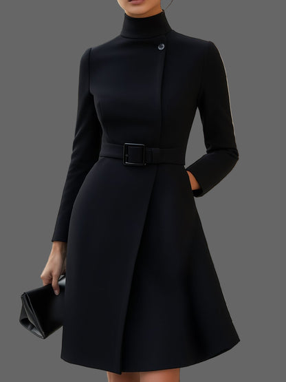 Nina A-lijn Jurk Dames | Asymmetrisch Ontwerp met Riem, Zwart 0