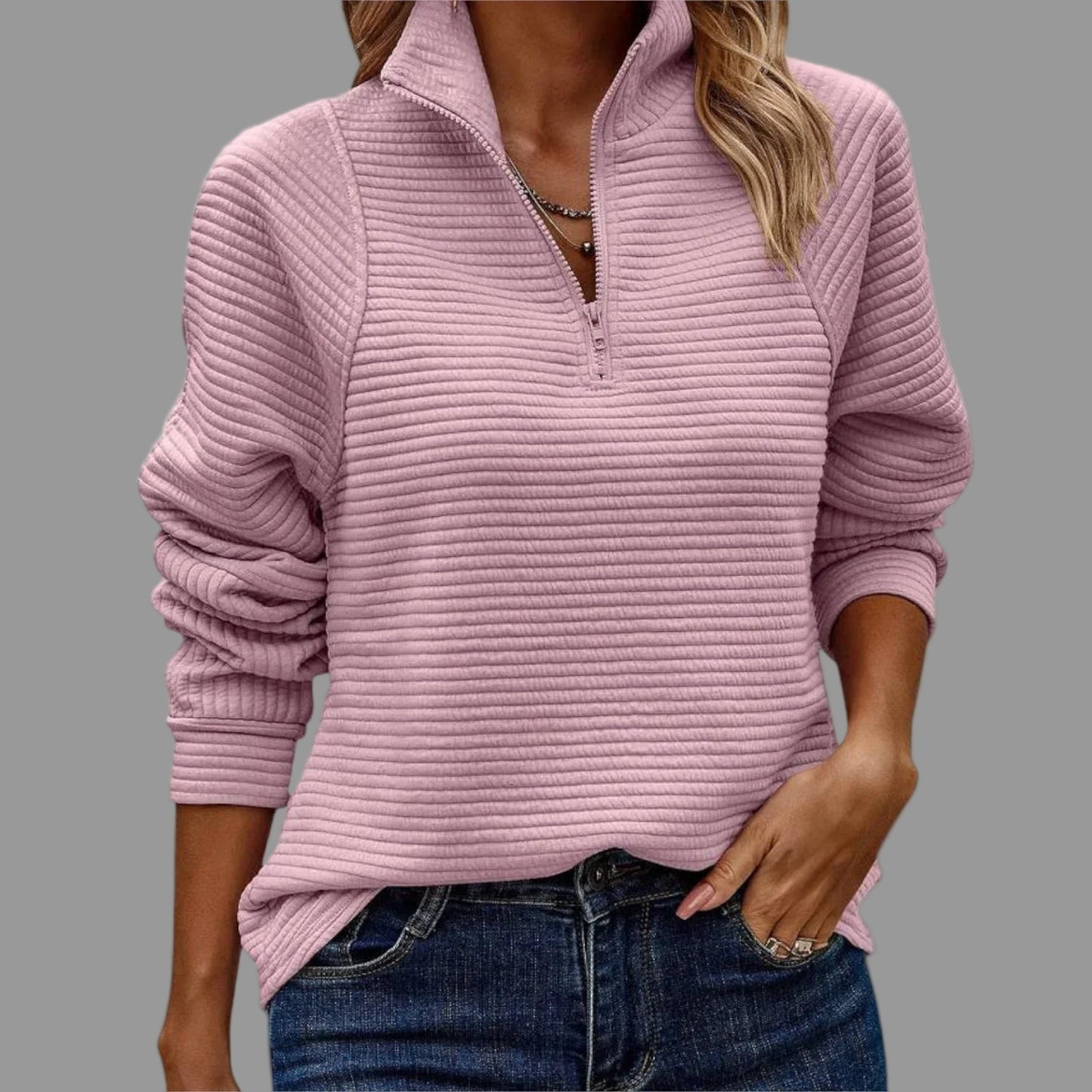 Olivia Dames Trui | Halve Rits, V-hals, Ademend Materiaal 0