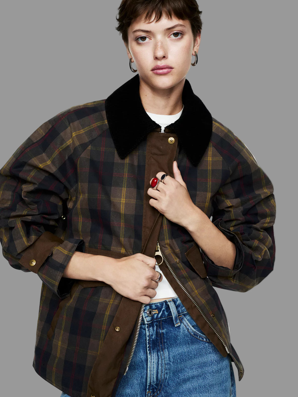 Ruit Dames Jack | Leren Geruit Jasje Met Verborgen Ritssluiting, Comfortabel en Stijlvol 0