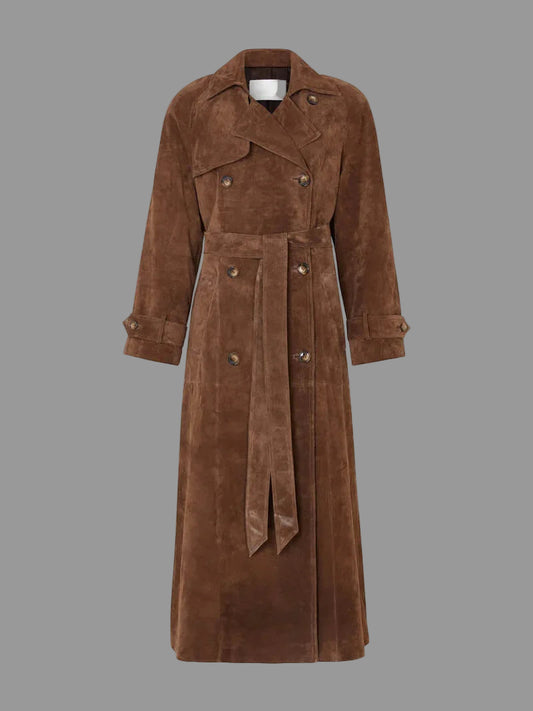 Sanne Lange Trenchcoat Dames | Zacht Imitatiesuède, Getailleerd en Elegant 0