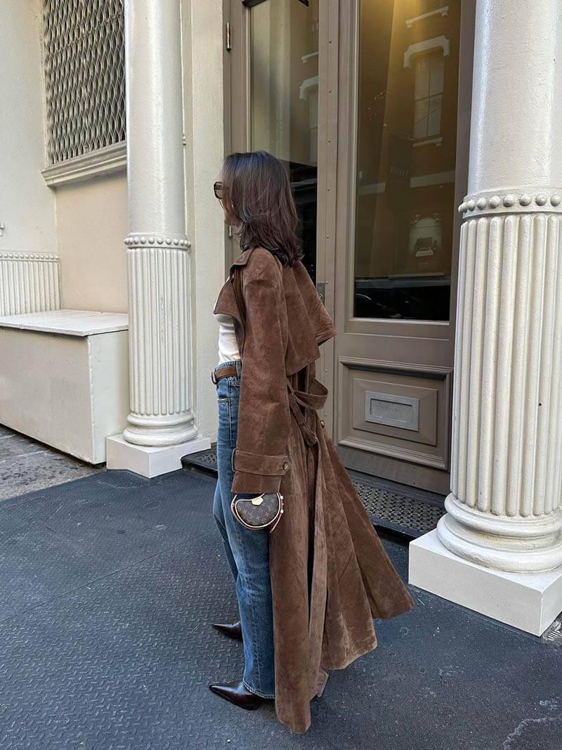 Sanne Lange Trenchcoat Dames | Zacht Imitatiesuède, Getailleerd en Elegant 2