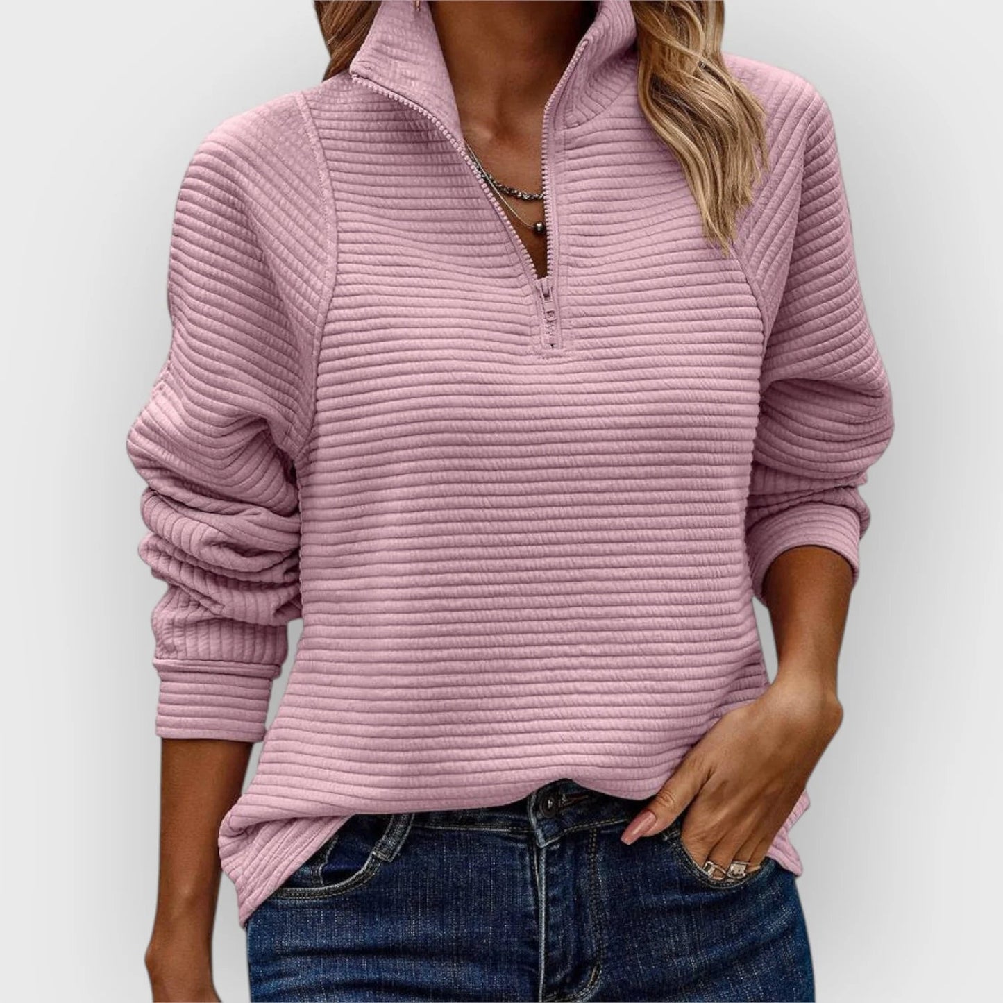 Sereen Dames Pullover | V-hals met Rits, Comfortabele Warme Trui Dames