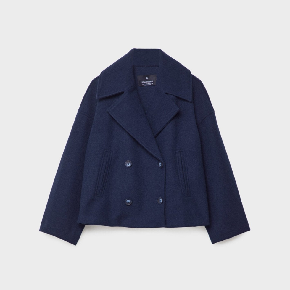 Korte Damesjas met Double-Breasted Sluiting, Modern en Stijlvol