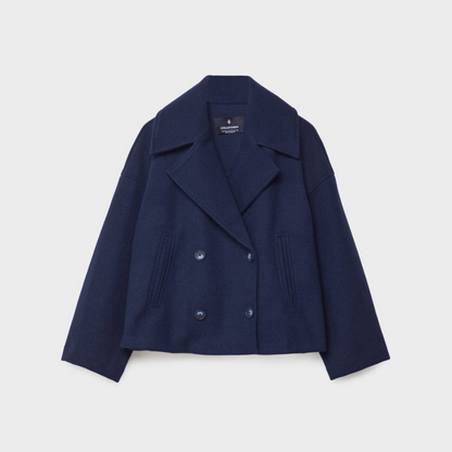 Korte Damesjas met Double-Breasted Sluiting, Modern en Stijlvol