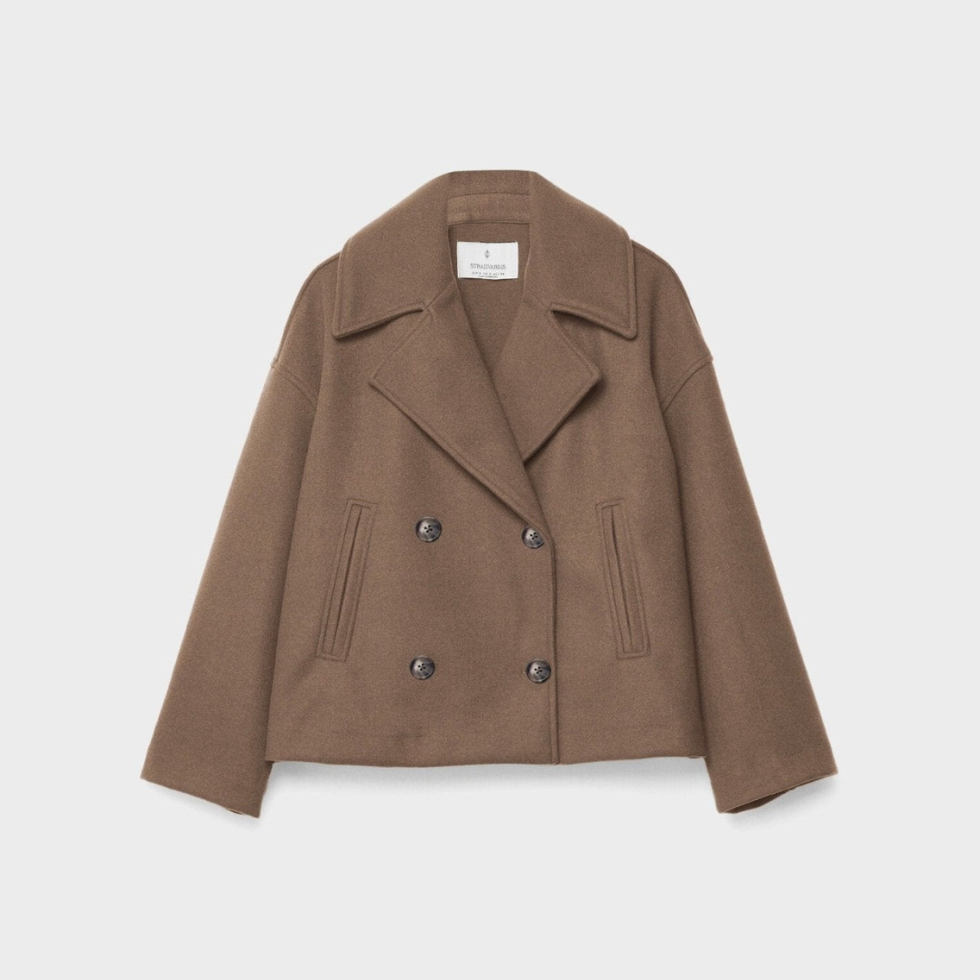 Korte Damesjas met Double-Breasted Sluiting, Modern en Stijlvol