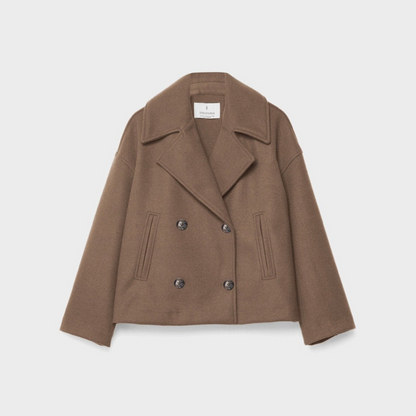 Korte Damesjas met Double-Breasted Sluiting, Modern en Stijlvol