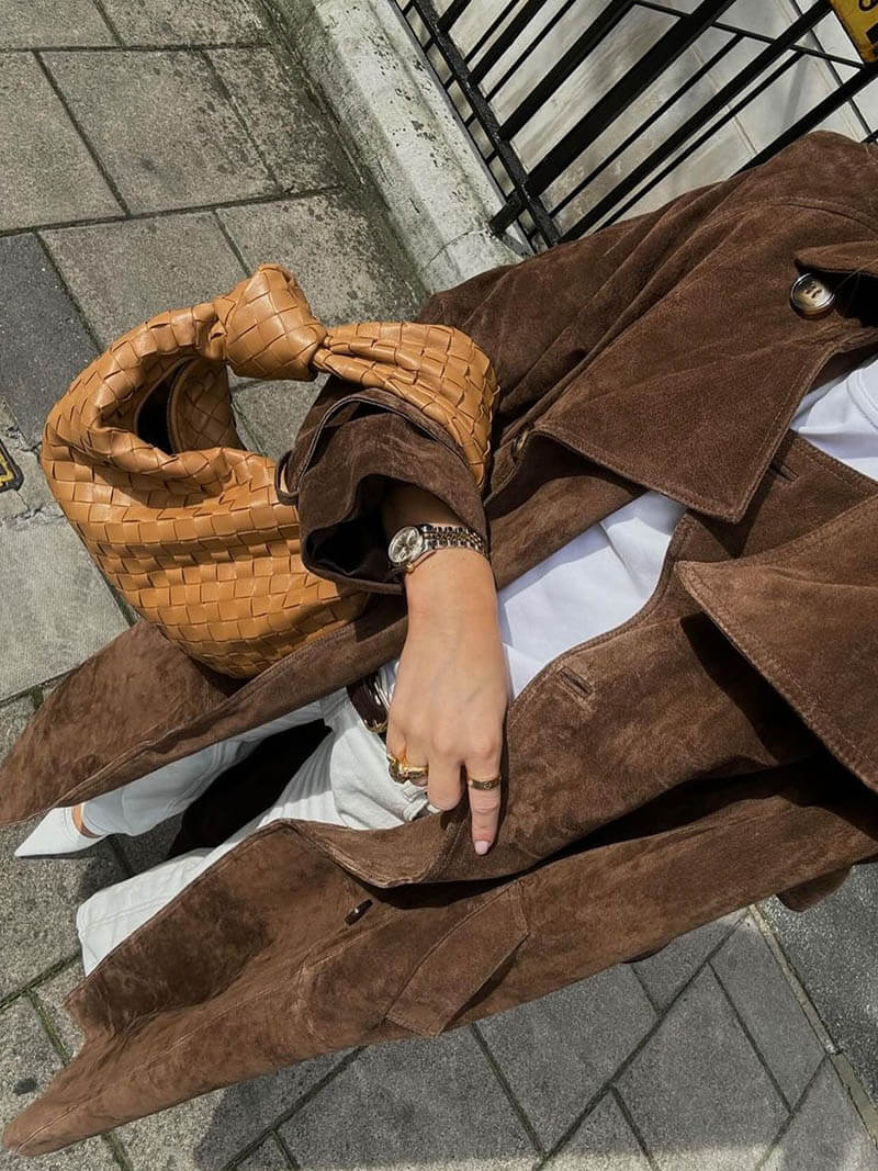 Dames Lange Suède Trenchcoat met Tailleceintuur