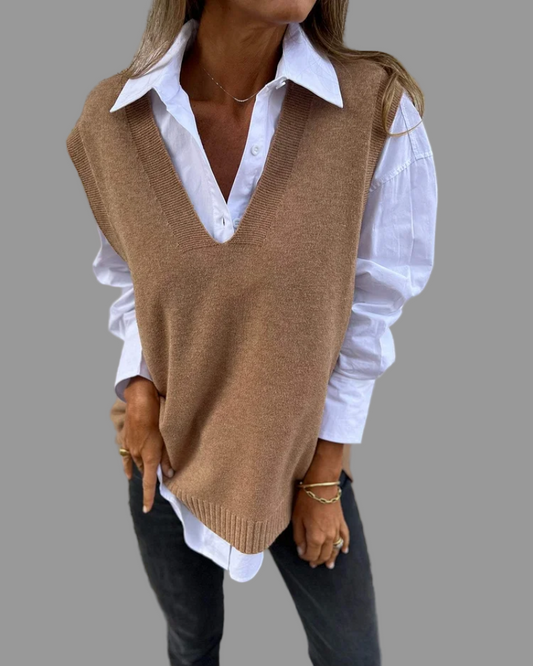 Tina Dames Vest | Zachte Gebreide Mix, Tijdloze V-Hals 0