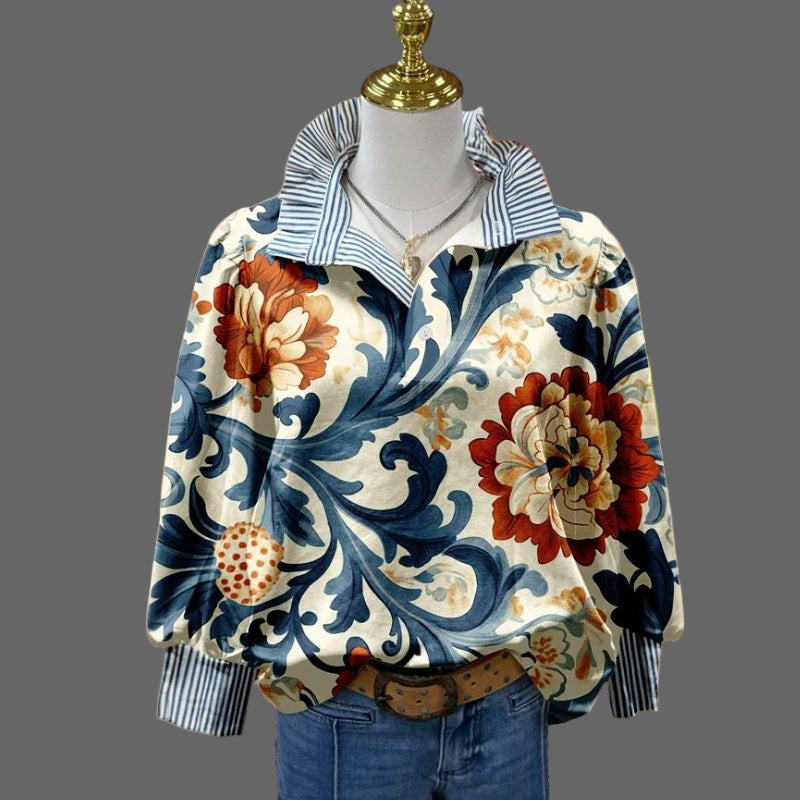 Vera Dames Blouse | Bloemenprint Katoenmix met Lange Mouwen 0