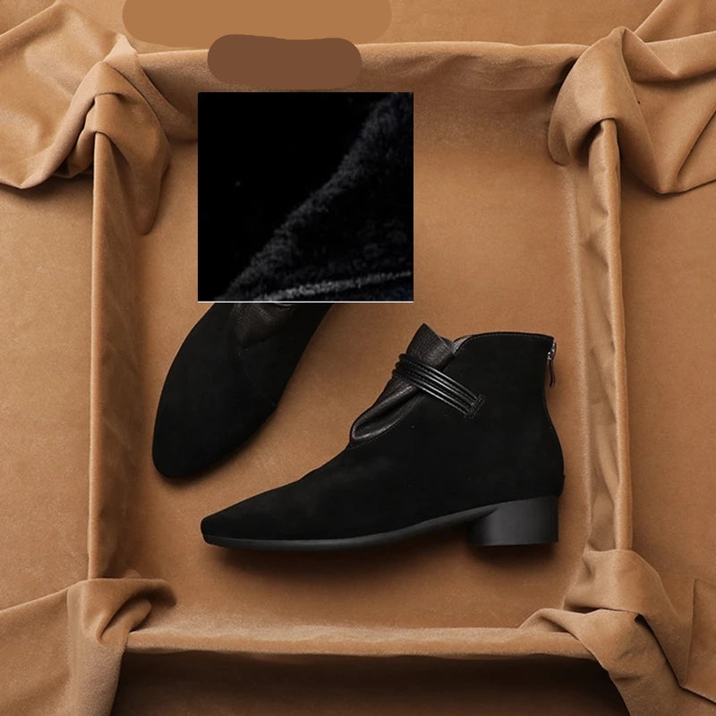 Vivienne Zwarte Dames Laarzen | Suède, Spitse Neus, Comfortabele Hak