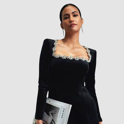 Velvet Mini Jurk Dames, Lange Mouw, Elegant A-Lijn