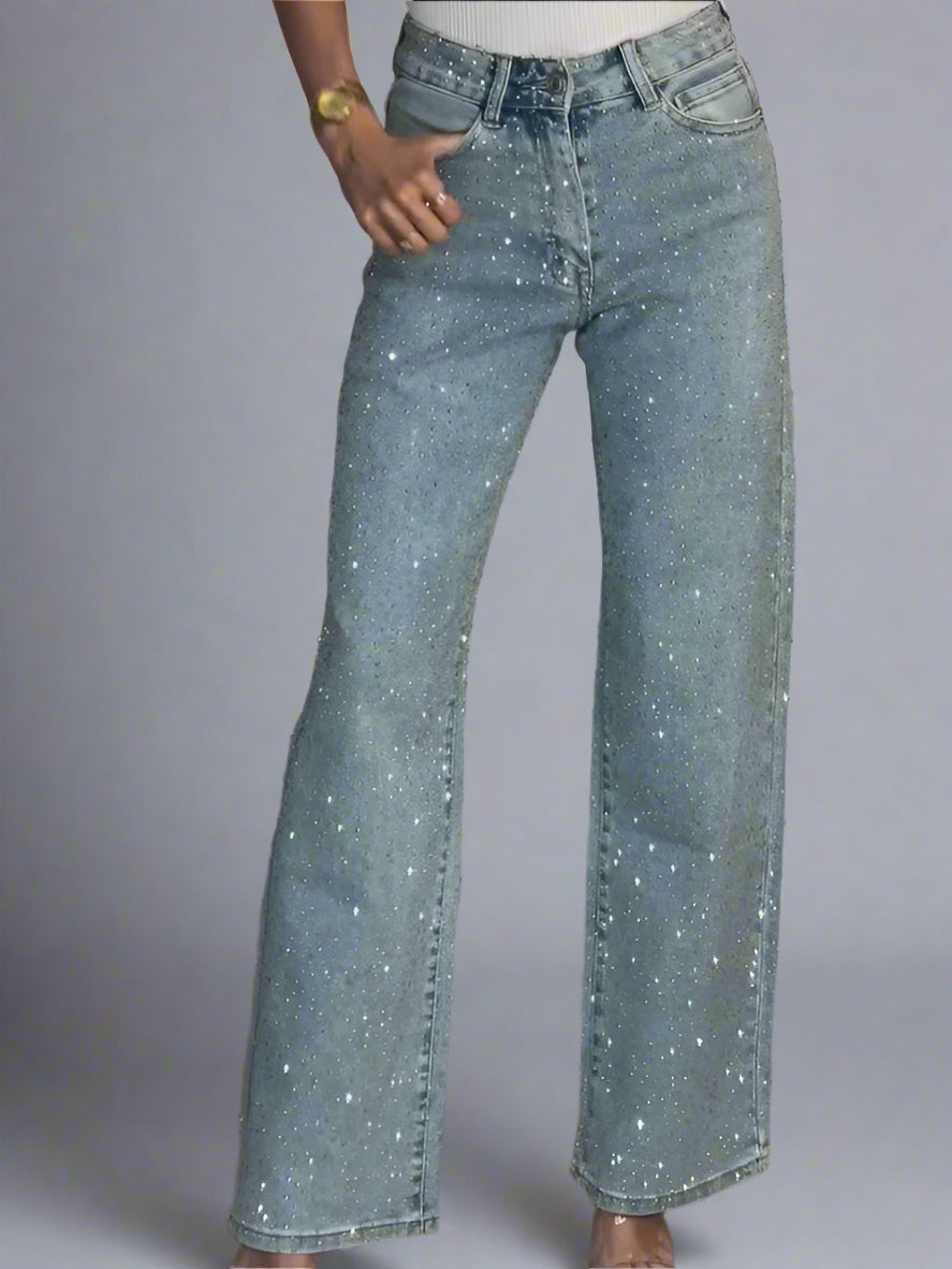 Sabine Glitterende Damesjeans, Hoge Taille, Comfortabel