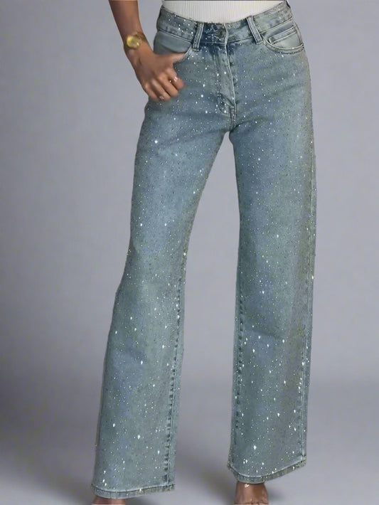 Sabine Glitterende Damesjeans, Hoge Taille, Comfortabel