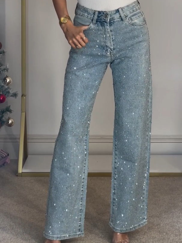 Sabine Glitterende Damesjeans, Hoge Taille, Comfortabel