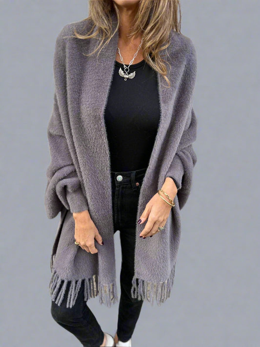 Nora Lange Dames Cardigan met Franjes, Zacht en Stijlvol